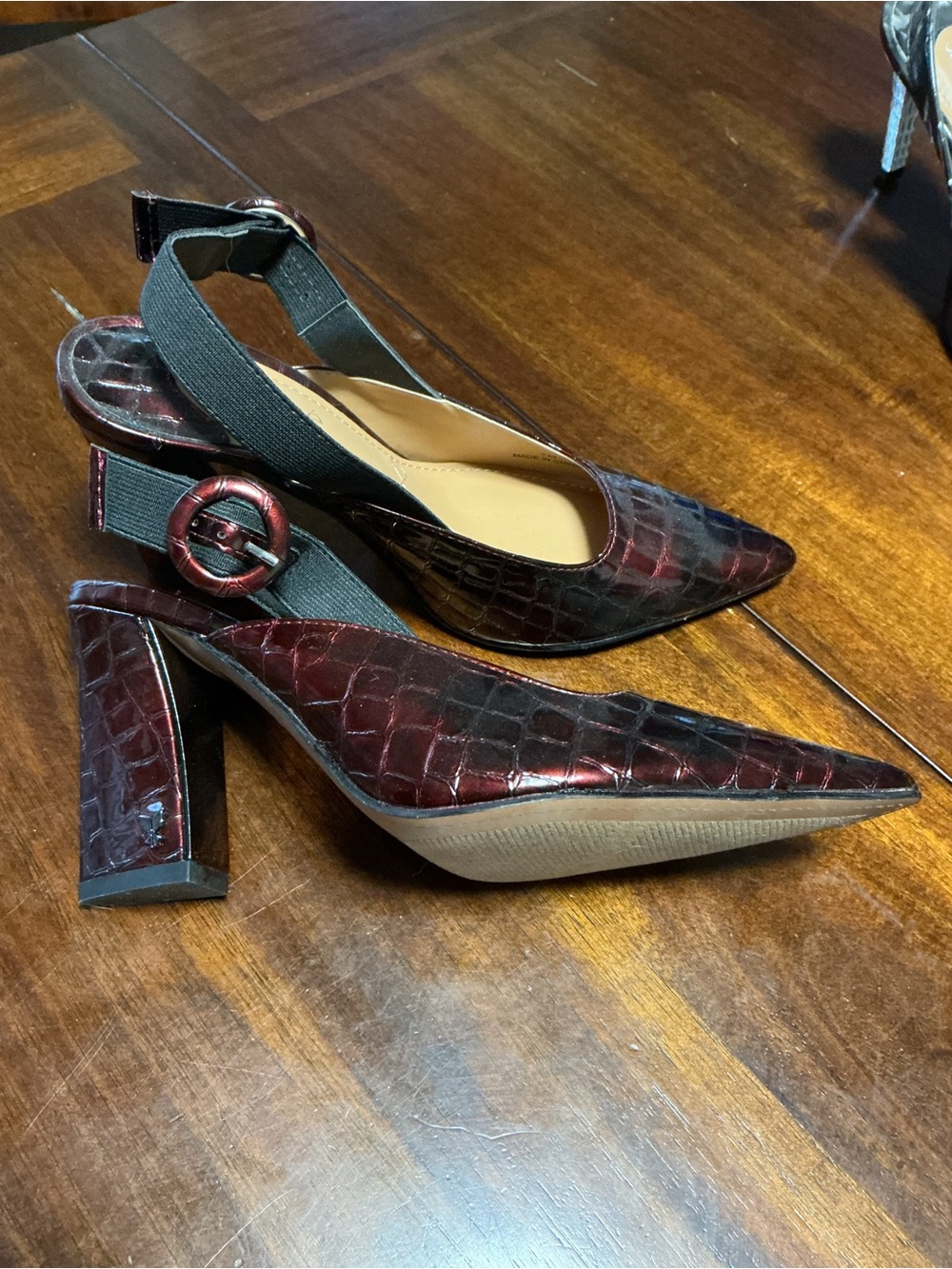 J.Renee Burgundy Croc-Embossed Pointed Slingback Pumps